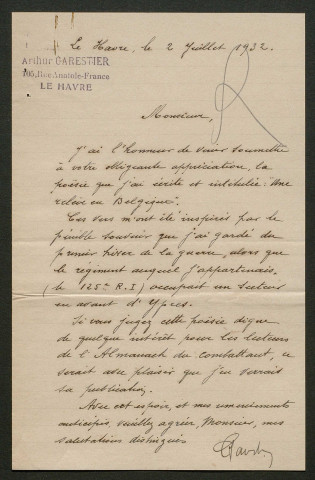 Témoignage de Garestier, Arthur et correspondance avec Jacques Péricard