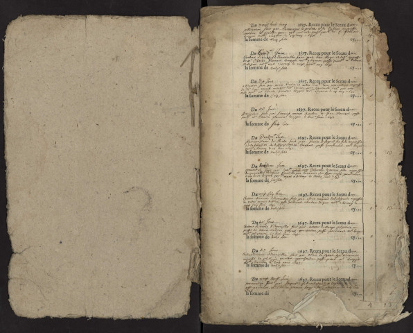 Contrôle des actes du bureau d'Andainville pour la période du 28 mai 1697 au 10 août 1700