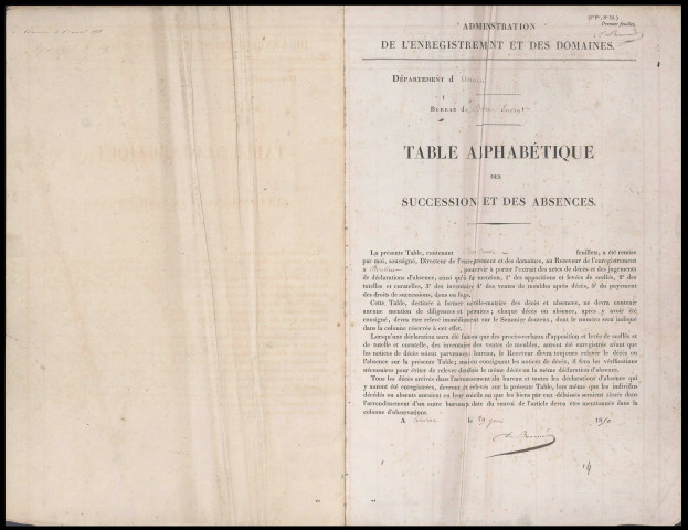 Table des successions et absences du bureau de Doullens