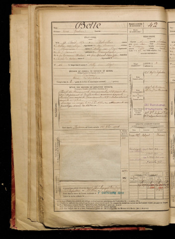 Bette, Louis Gustave, né le 14 août 1870 à Aubvillers (Somme), classe 1890, matricule n° 42, Bureau de recrutement de Péronne