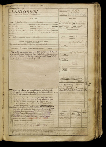 Delannoy, Edouard Daniel Ildevert, né le 09 juillet 1883 à Corbie (Somme), classe 1903, matricule n° 281, Bureau de recrutement d'Amiens
