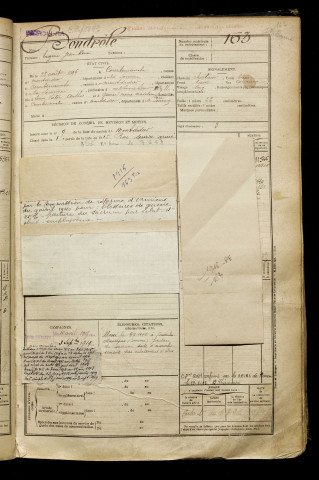 Bondrole, Eugène Jean René, né le 23 août 1896 à Courtemanche (Somme), classe 1916, matricule n° 163, Bureau de recrutement de Péronne