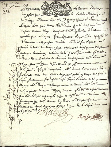 Etude de Me Jean-Baptiste Roger à Amiens (étude n°8). Minutes des années 1722