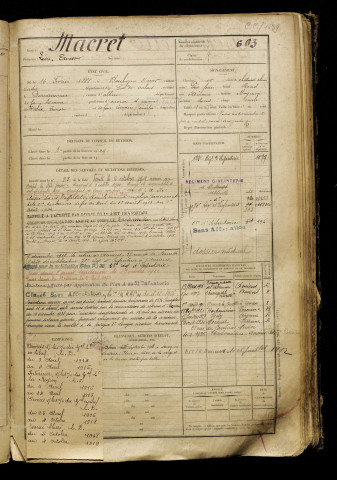 Macret, Léon Ernest, né le 16 février 1888 à Boulogne-sur-Mer (Pas-de-Calais), classe 1908, matricule n° 663, Bureau de recrutement de Péronne