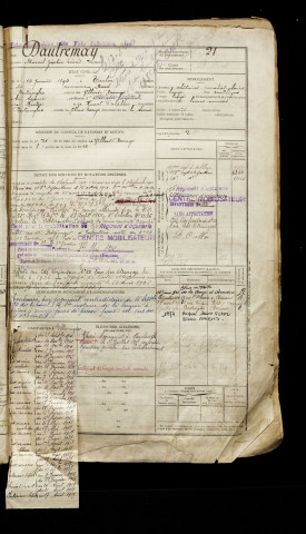 Dautremay, Marcel Zéphir Léon, né le 14 janvier 1894 à Trélon (Nord), classe 1914, matricule n° 21, Bureau de recrutement d'Amiens