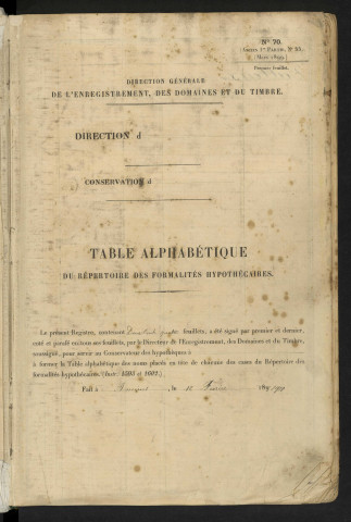 Table alphabétique du répertoire des formalités, de Valleux à Vasselle, registre n° 134 (Abbeville)