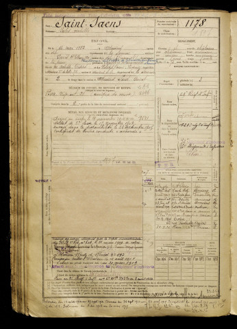 Saint Saens, Jules Achille, né le 16 mai 1883 à Amiens (Somme), classe 1903, matricule n° 1178, Bureau de recrutement d'Amiens