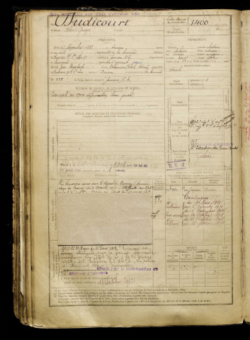 Dudicourt, Albert Georges, né le 25 novembre 1883 à Amiens (Somme), classe 1903, matricule n° 1400, Bureau de recrutement d'Amiens