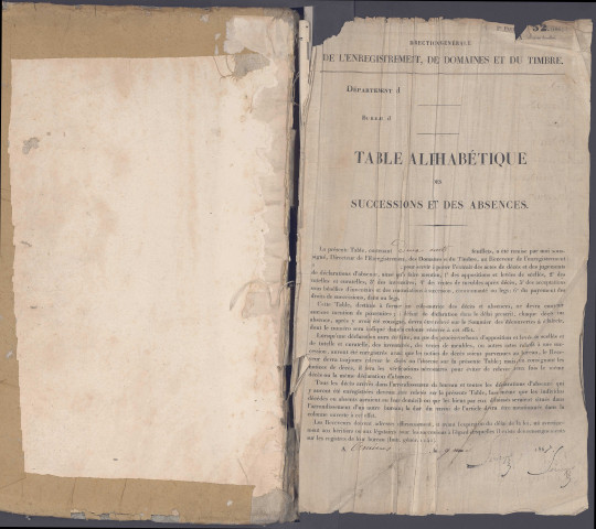 Table des successions et absences du bureau d'Amiens