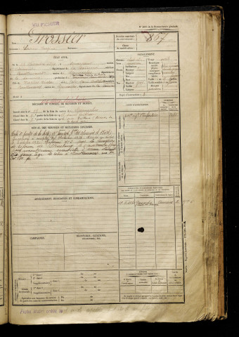 Grossier, Lucien Eugène, né le 14 novembre 1899 à Senarpont (Somme), classe 1919, matricule n° 867, Bureau de recrutement d'Abbeville