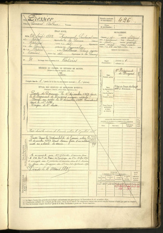 Fressier, Léonard Arthur, né le 24 août 1862 à Guyencourt-Saulcourt (Somme, France), classe 1882, matricule n° 426, Bureau de recrutement de Péronne