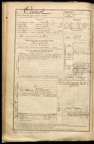 Ossart, Marcel Eugène Maxime, né le 13 mars 1874 à Brévillers (Somme), classe 1894, matricule n° 124, Bureau de recrutement d'Abbeville