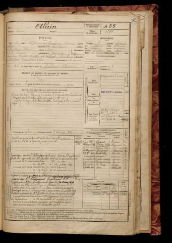 Alain, Léonce, né le 21 juin 1870 à Molliens-Dreuil (Somme), classe 1890, matricule n° 455, Bureau de recrutement d'Amiens
