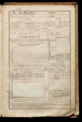 Etcheto, Pierre, né le 14 novembre 1874 à Meaux (Seine-et-Marne), classe 1894, matricule n° 951, Bureau de recrutement d'Abbeville