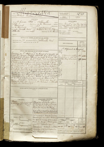 Marcassin, Robert Ferdinand, né le 12 février 1893 à Abbeville (Somme), classe 1913, matricule n° 1215, Bureau de recrutement d'Abbeville