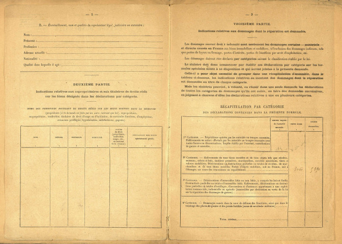 Bray-sur-Somme. Demande d'indemnisation des dommages de guerre : dossier Tabary-Robin Antoni