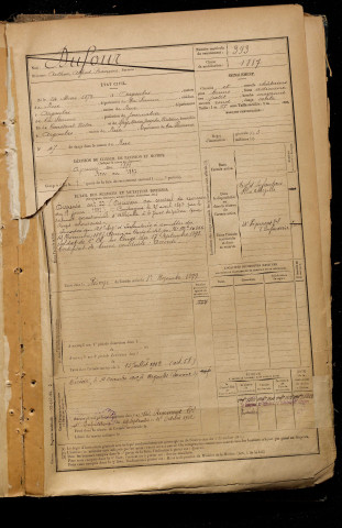 Dufour, Arthur Alfred François, né le 24 mai 1875 à Argoules (Somme), classe 1895, matricule n° 393, Bureau de recrutement d'Abbeville