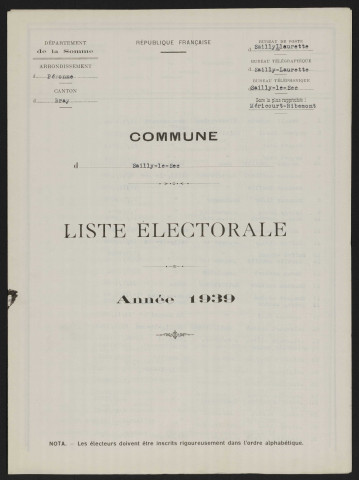Liste électorale : Sailly-le-Sec