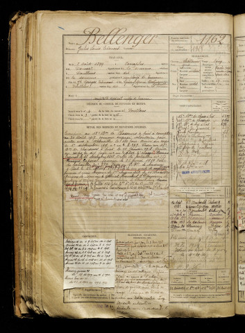 Bellenger, Jules Louis Edouard, né le 08 août 1899 à Canaples (Somme), classe 1919, matricule n° 1162, Bureau de recrutement d'Abbeville