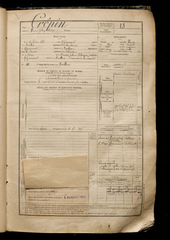 Crépin, Henri Julien Alcide, né le 15 février 1871 à Gézaincourt (Marne), classe 1891, matricule n° 13, Bureau de recrutement d'Abbeville