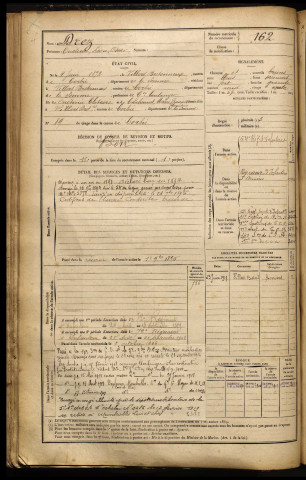 Drez, Onésime Léon Oscar, né le 02 juin 1872 à Villers-Bretonneux (Somme), classe 1892, matricule n° 162, Bureau de recrutement d'Amiens