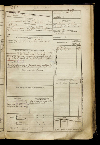 Piot, Georges Fernand, né le 22 décembre 1896 à Chaumont (Haute-Marne), classe 1916, matricule n° 217, Bureau de recrutement de Péronne