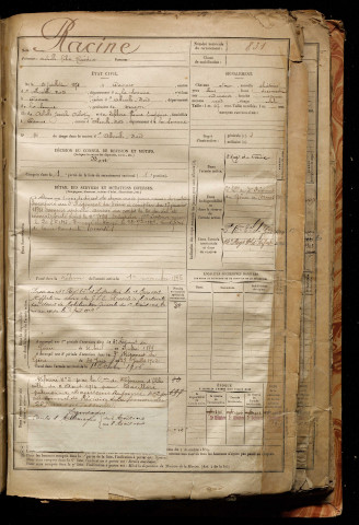 Racine, Achille Félix Théodore, né le 21 juillet 1872 à Caours (Somme), classe 1892, matricule n° 831, Bureau de recrutement d'Abbeville