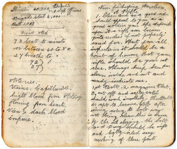Appendix 3 (Grandpa Alf's diary) : petit carnet de notes d'Alfred Reynolds durant la Grande Guerre