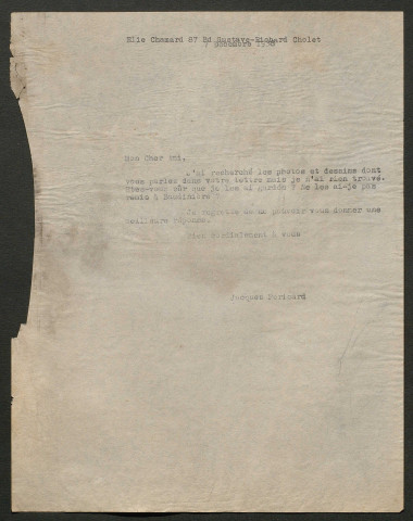 Témoignage de Chamard, Elie et correspondance avec Jacques Péricard