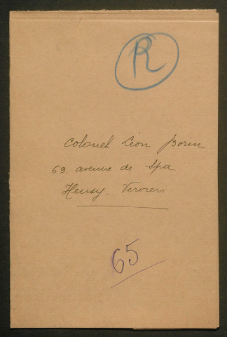 Témoignage de Borin, Léon (Colonel) et correspondance avec Jacques Péricard