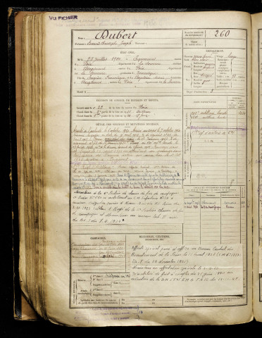 Dubert, Edmond Christophe Joseph, né le 25 juillet 1900 à Équennes-Éramecourt (Somme), classe 1920, matricule n° 260, Bureau de recrutement d'Amiens