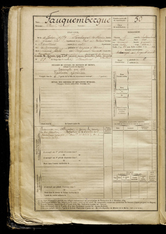 Fauquembergue, Paul Louis, né le 09 juin 1889 à Campagne-lès-Hesdin (Pas-de-Calais), classe 1909, matricule n° 50, Bureau de recrutement d'Abbeville