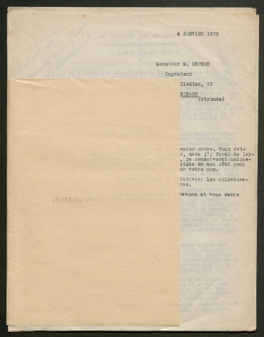 Témoignage de Anceau, M. (Sous-lieutenant) et correspondance avec Jacques Péricard