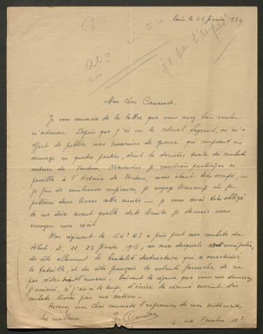 Témoignage de Carrias, Eugène et correspondance avec Jacques Péricard