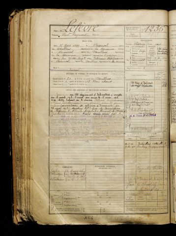 Lefèvre, Paul Raymond, né le 25 mars 1899 à Beauval (Somme), classe 1919, matricule n° 1236, Bureau de recrutement d'Abbeville