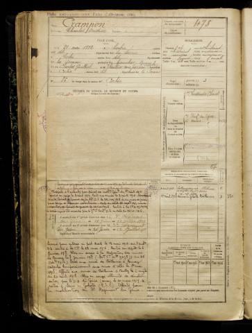 Crampon, Charles Aristide, né le 21 mai 1882 à Corbie (Somme), classe 1902, matricule n° 478, Bureau de recrutement d'Amiens