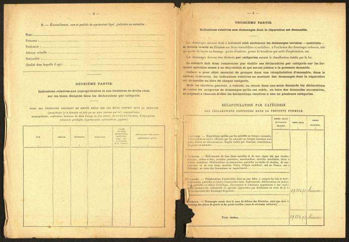 Ham. Demande d'indemnisation des dommages de guerre : dossier Nicolas-Bocquillon