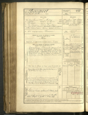 Bocquet, Jean-Baptiste Optat, né le 20 février 1860 à Misery (Somme, France), classe 1880, matricule n° 228, Bureau de recrutement de Péronne