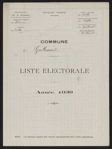 Liste électorale : Guillemont