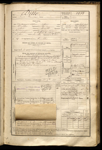 Ditte, Louis François, né le 29 janvier 1874 à Ytres (Somme), classe 1894, matricule n° 1259, Bureau de recrutement de Péronne