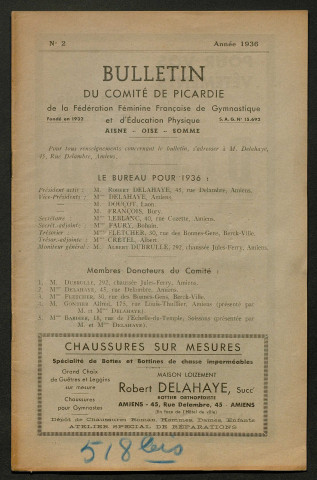 Bulletin du Comité de Picardie de la Fédération Féminine Française de Gymnastique et d'Education Physique, numéro 2