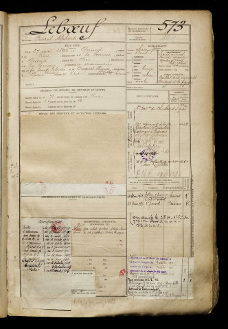 Leboeuf, Pascal Alphonse, né le 27 mai 1892 à Quend (Somme), classe 1912, matricule n° 573, Bureau de recrutement d'Abbeville