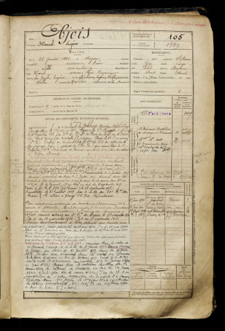 Objois, Marcel Eugène, né le 28 janvier 1889 à Noyon (Oise), classe 1909, matricule n° 105, Bureau de recrutement de Péronne