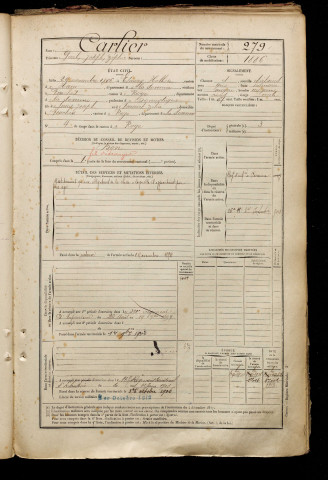 Carlier, Paul Joseph Zéphir, né le 29 novembre 1866 à Esmery-Hallon (Somme), classe 1893, matricule n° 279, Bureau de recrutement de Péronne