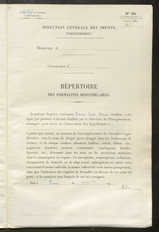 Répertoire des formalités hypothécaires, du 07/07/1951 au 15/12/1951, registre n° 429 (Péronne)