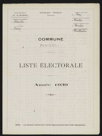 Liste électorale : Favières