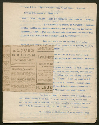 Témoignage de Bitot, André Jean et correspondance avec Jacques Péricard