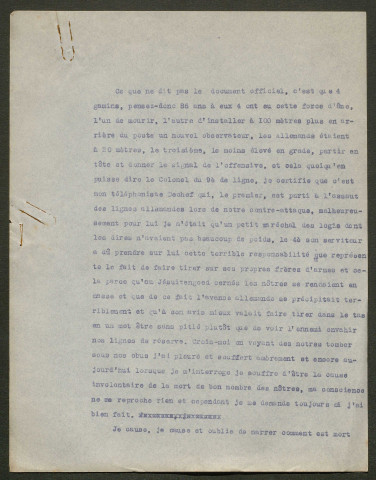 Témoignage de De Greef (Maréchal des logis) et correspondance avec Jacques Péricard