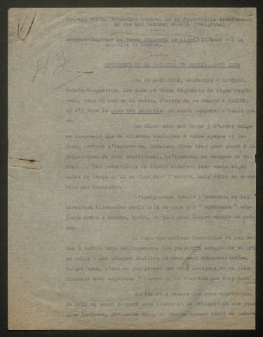 Témoignage de Beyst, Florent (Sergent fourrier) et correspondance avec Jacques Péricard