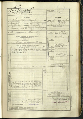 Roussel, Joseph Edmond, né le 08 janvier 1864 à Bernâtre (Somme, France), classe 1884, matricule n° 177, Bureau de recrutement d'Abbeville